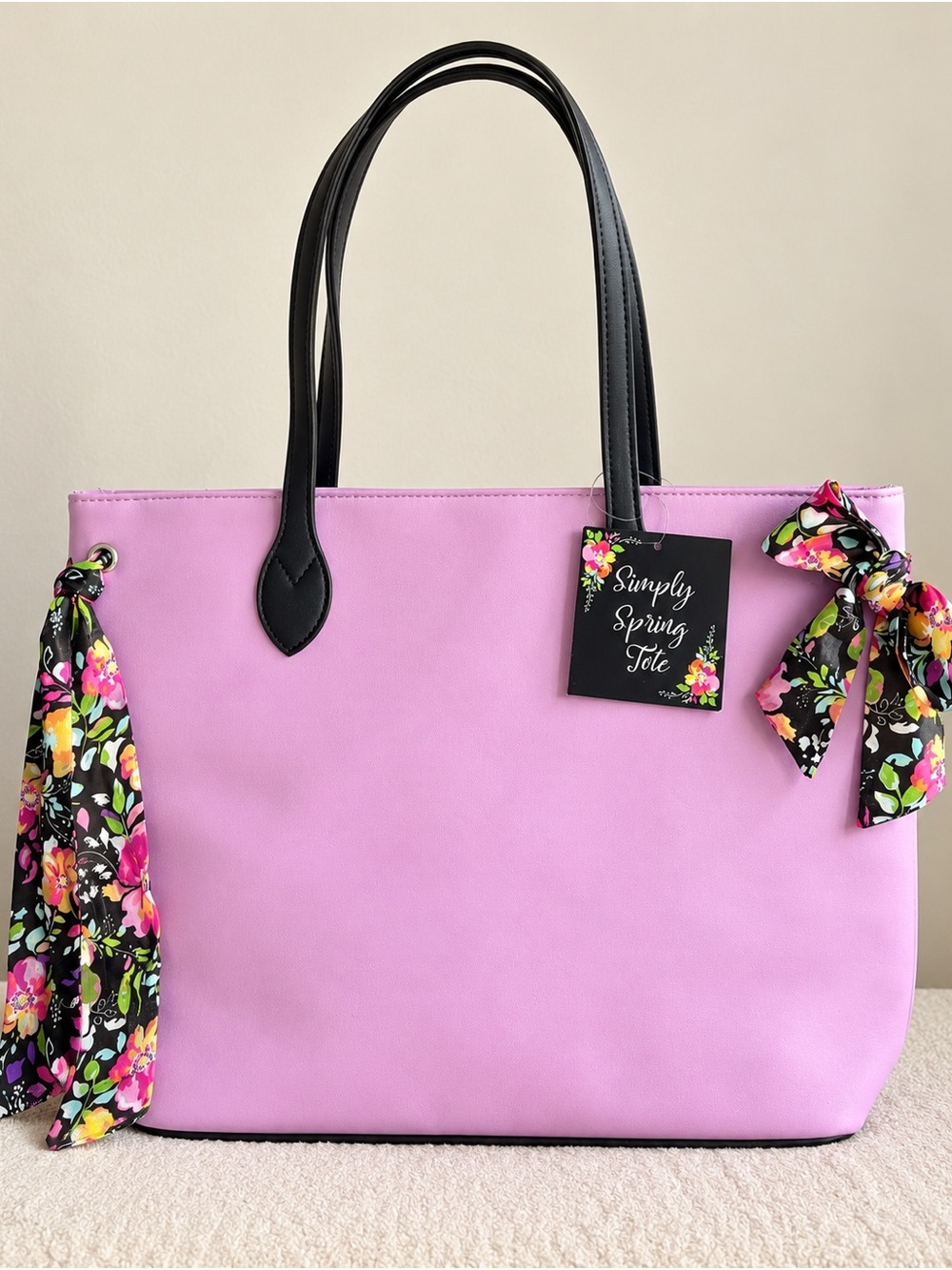 NWT Simply Spring Violet Tote Bag | Floral Ribbon Details